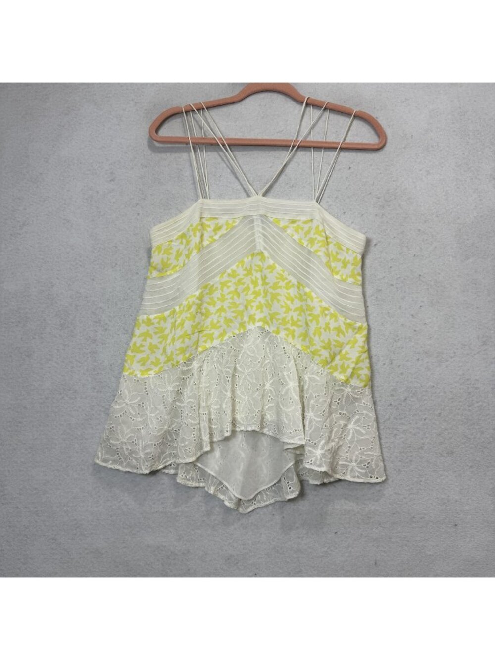 LeifNotes Tank Top Womens Small Yellow Floral Lace Eyelet Strappy Camisole